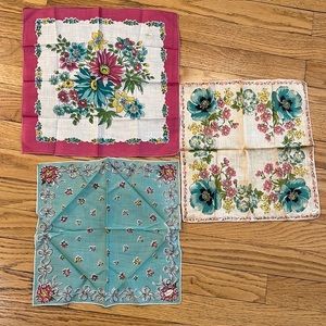 Lot of 3 Vintage BURMEL Floral Handkerchiefs~Hankies~Flowers~NWT~Shabby Chic